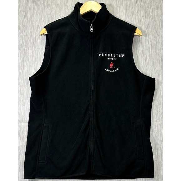 Pendleton Whisky Let's Buck Black Fleece Zip Embroidered Vest Men's SZ: XL - Picture 2 of 6